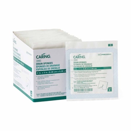 Medline Caring Drain Sponge, 2 X 2 Inch, Sterile, 6-Ply, 700PK PRM256001